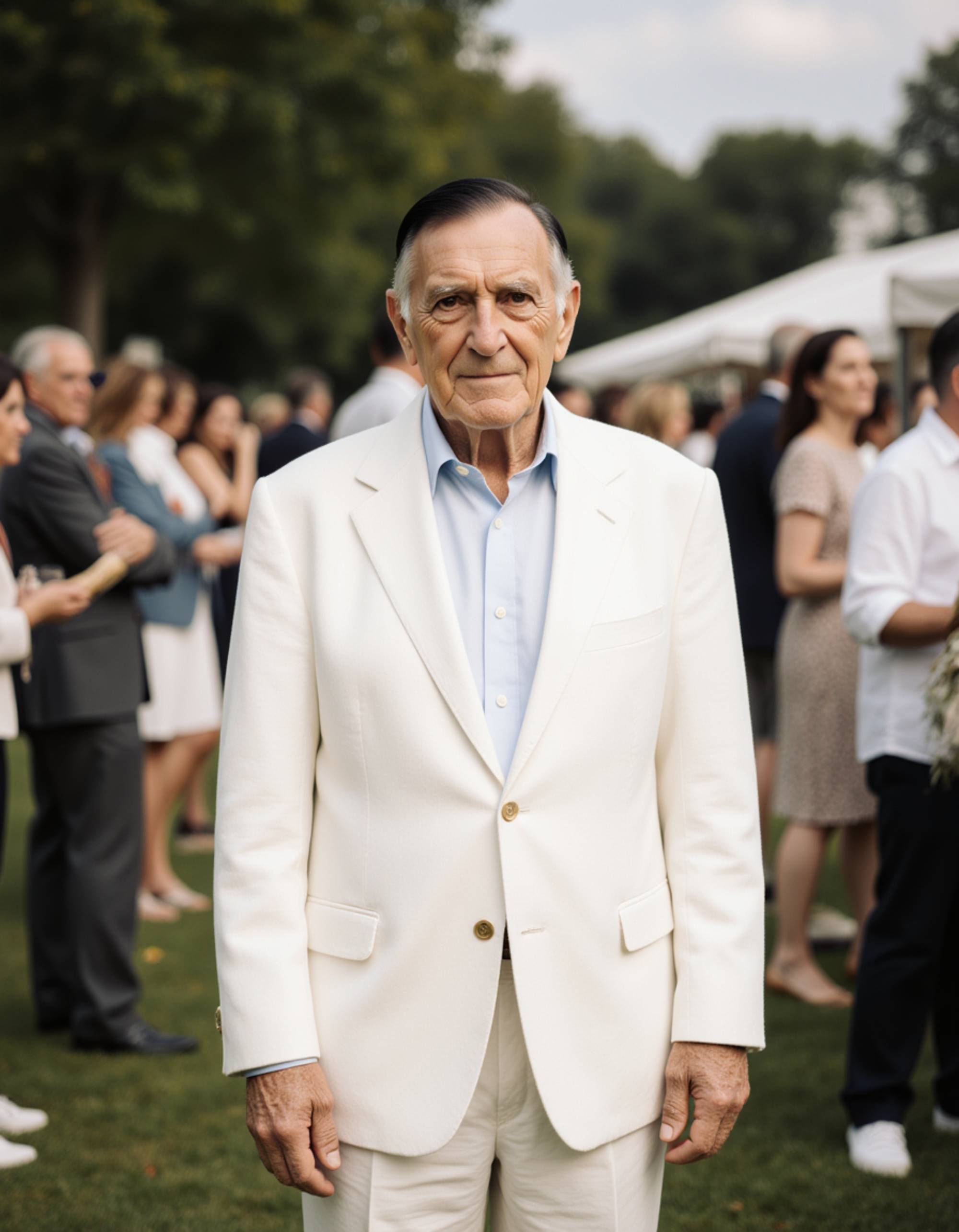 model dressed in a white linen blazer and loafers, old money aesthetic, at a high-society yacht club event, gossip girl neo-prep vibe