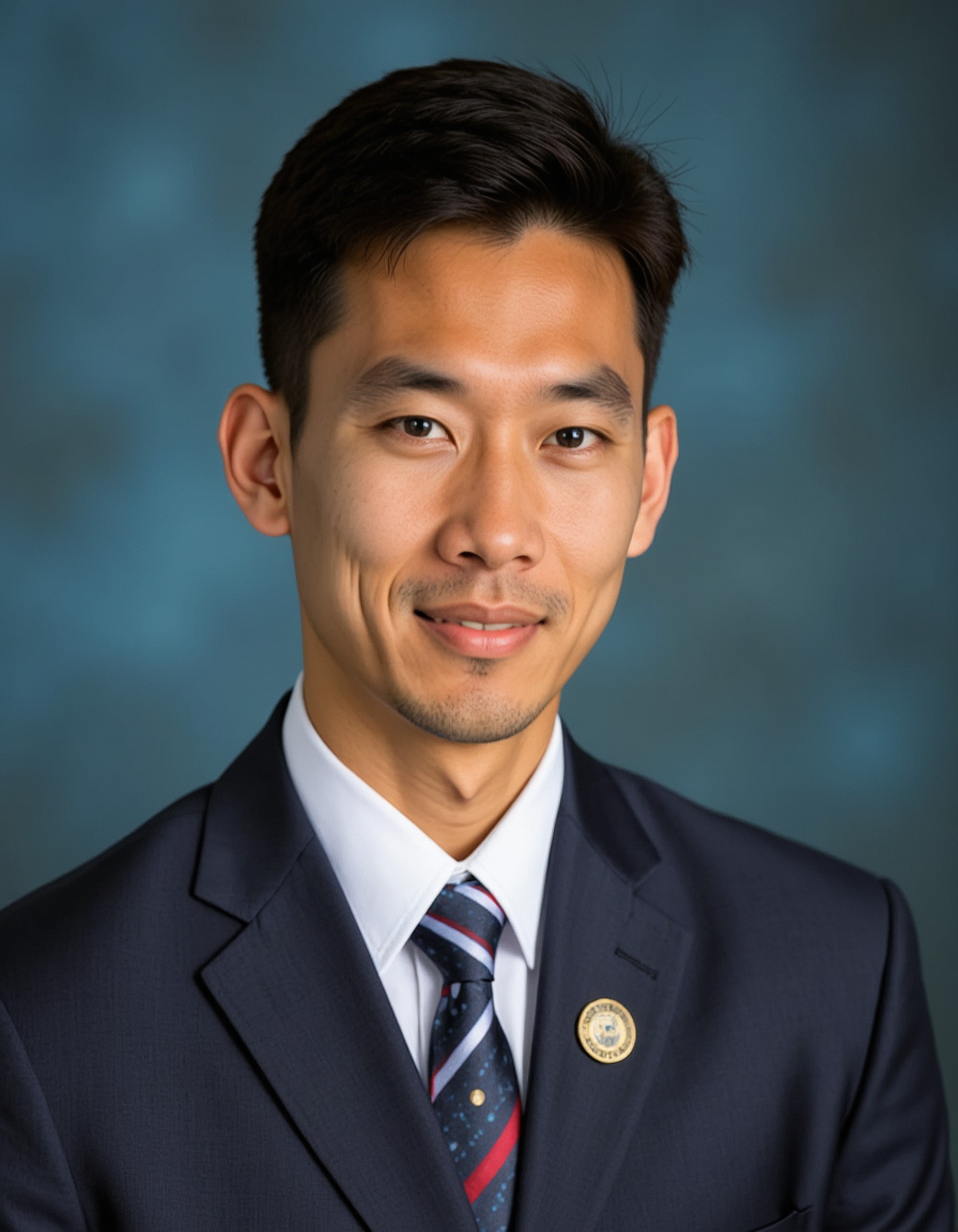 (school portrait) photo headshot of a young 18 y o model in honor society style, academic medals visible, pristine uniform, valedictorian candidate look, scholarly excellence aesthetic, sitting and posing for (yearbook) picture, blue marbled background, official school yearbook photo, model sitting (looking straight into camera), (honor student school shoot), (inside), distinguished academic lighting