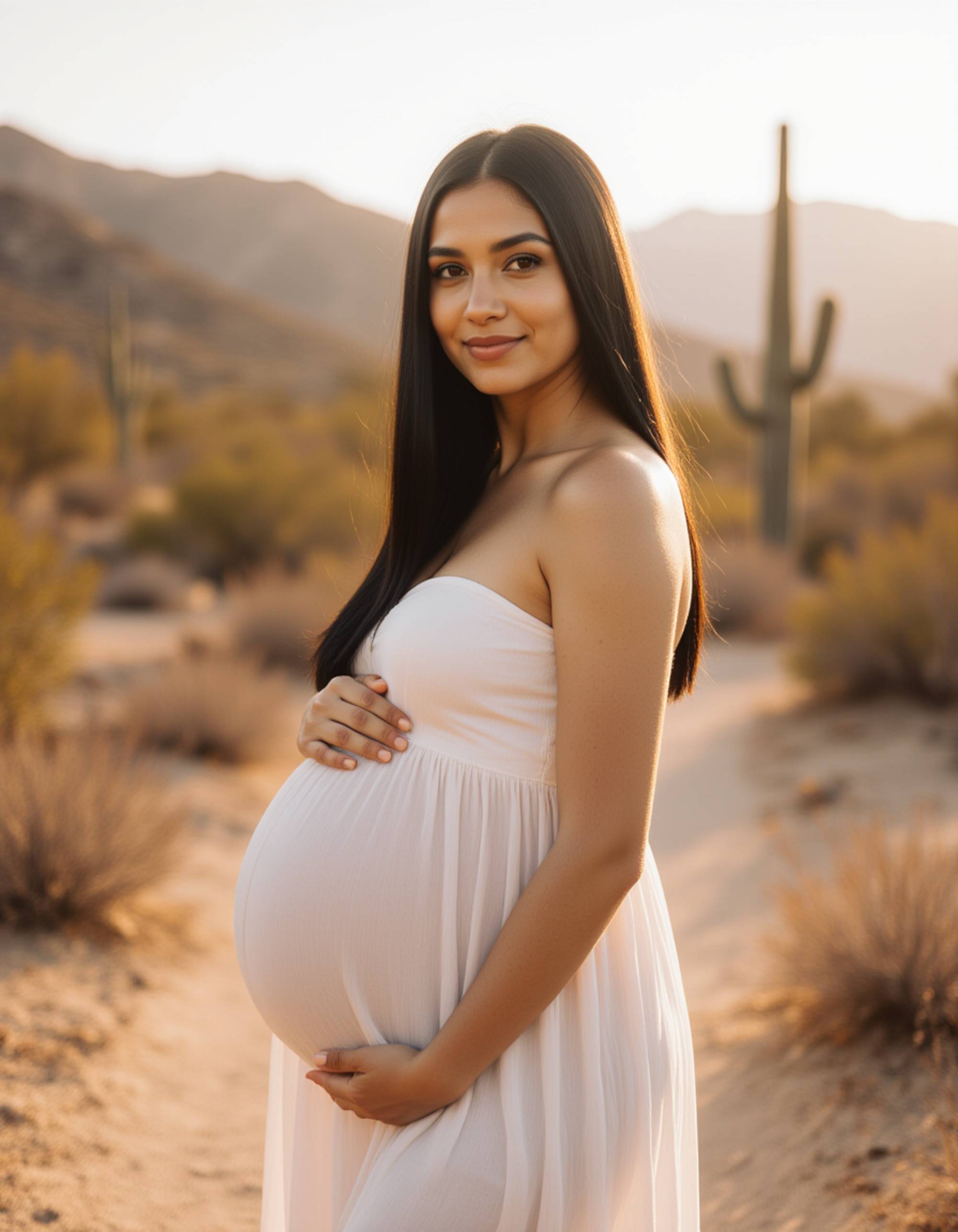 healthy pregnant model in maternity photographs, beautiful pregnant model, maternity photography in a peaceful desert oasis