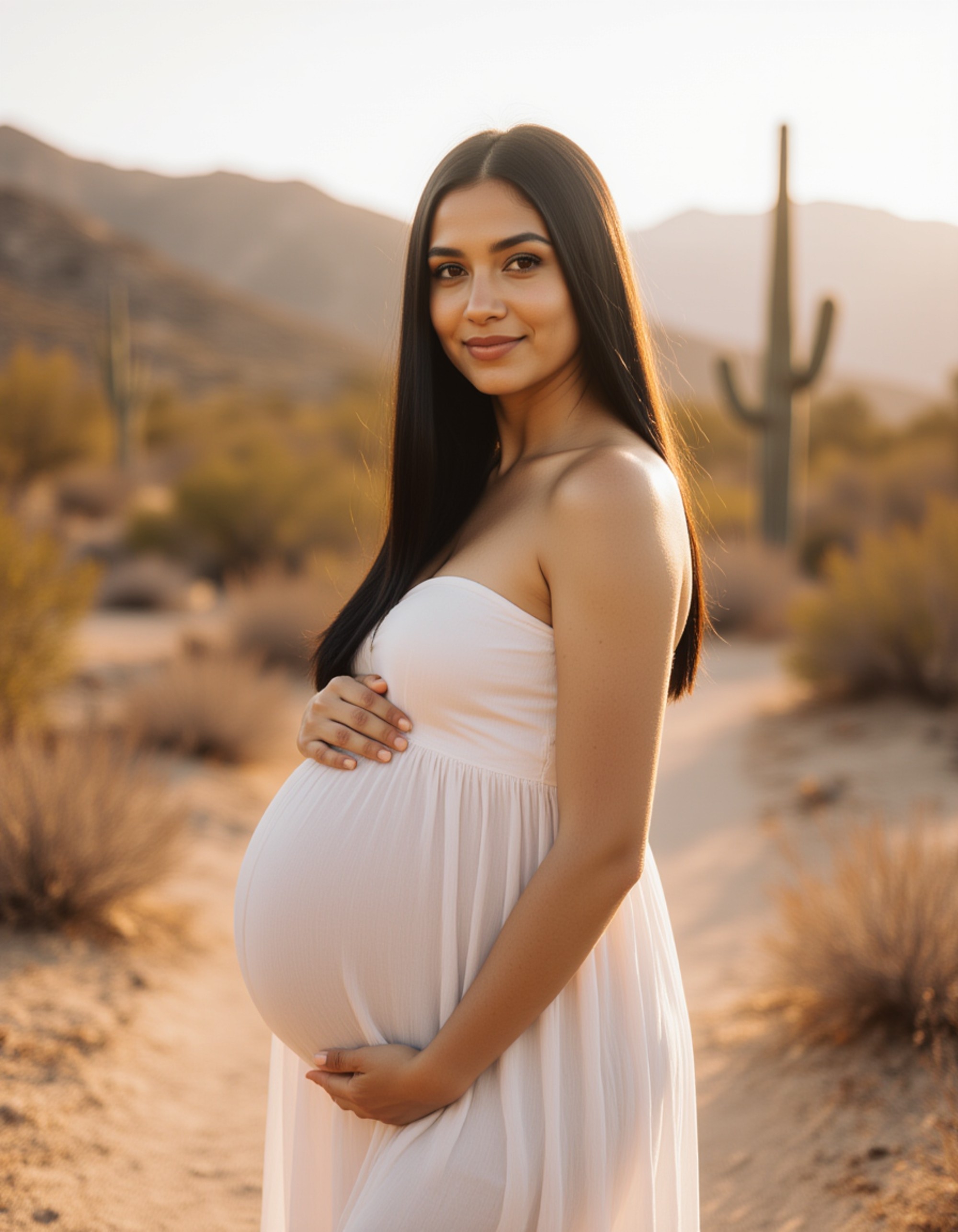 healthy pregnant model in maternity photographs, beautiful pregnant model, maternity photography in a peaceful desert oasis
