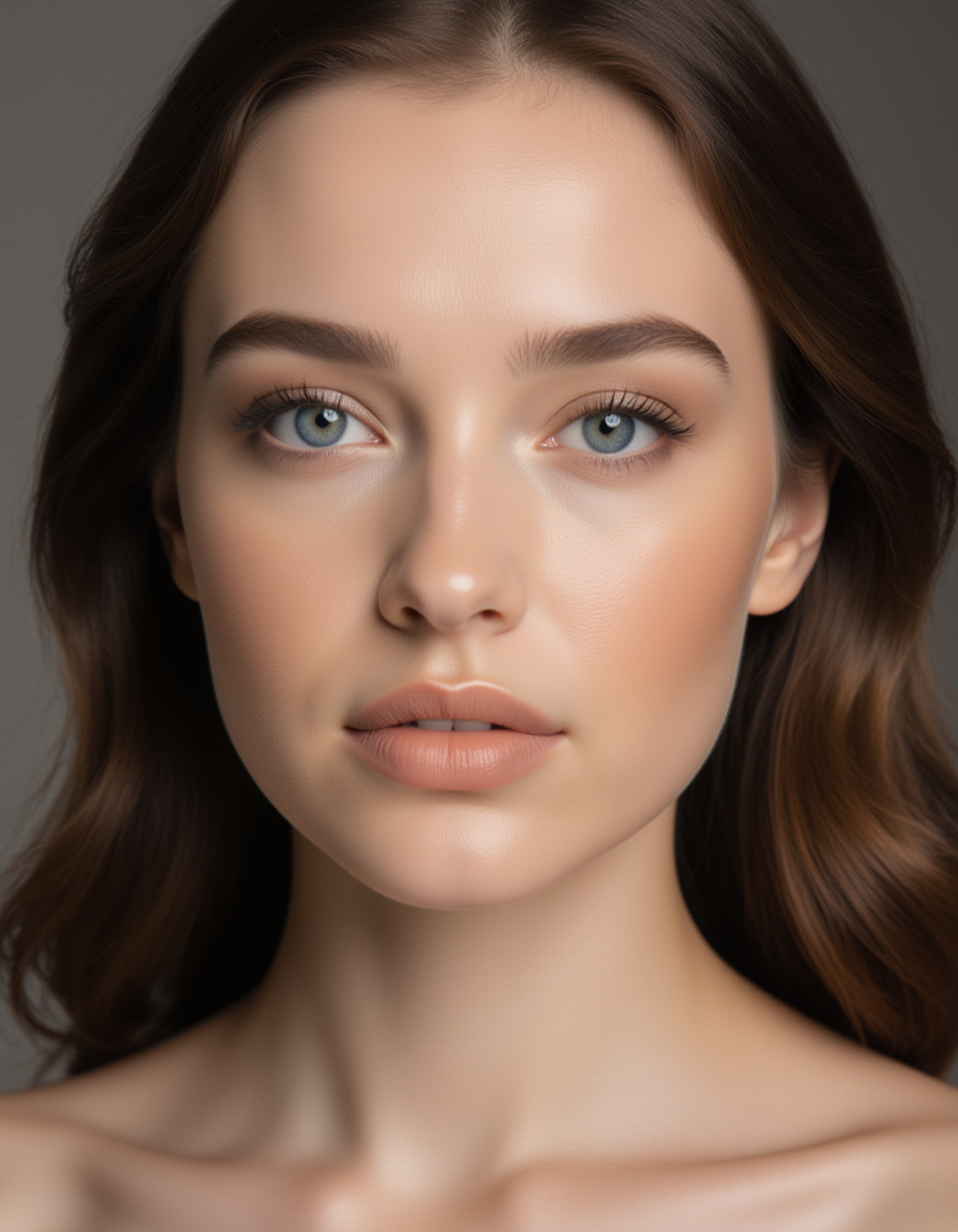 glam editorial look with bold eyeshadow, lifted lashes, gradient lips, and luminous highlights along the cheekbones for a polished digital makeup try-on vibe